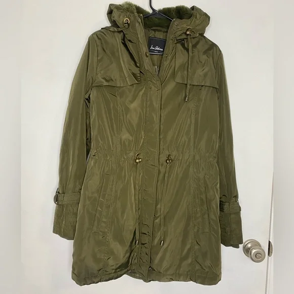 Sam Edelman Faux Fur Lined Water Repellent Hooded Raincoat - Picture 1 of 10